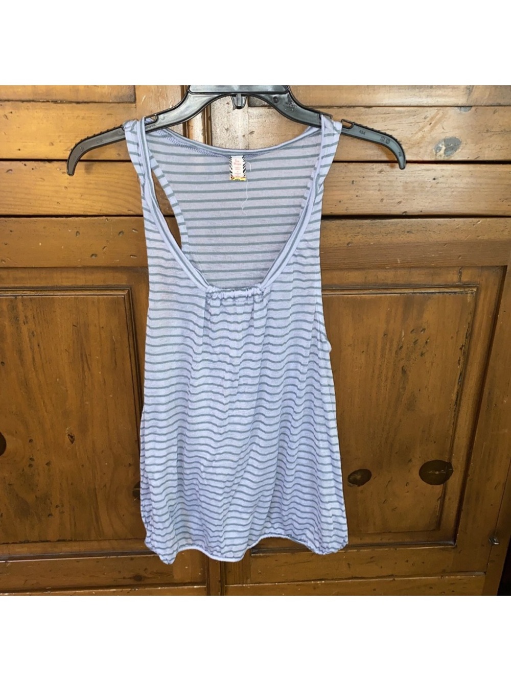 FREE PEOPLE Sheer Racerback Tank Top-M-Lavender/Gray Stripe-Elastic Hem
